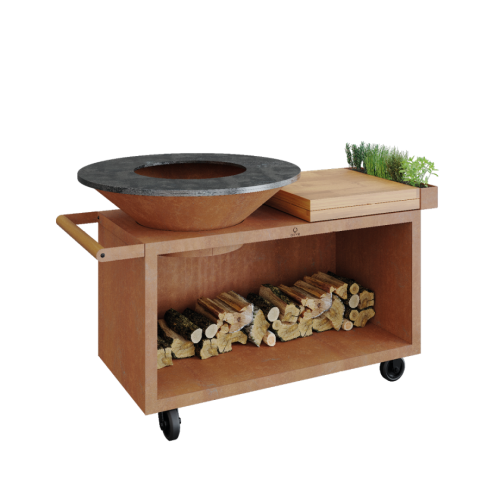 OFYR Cooking Unit Island Corten 100 PRO Teak Wood Houtskoolbarbecue Producten Ofyr Tafels